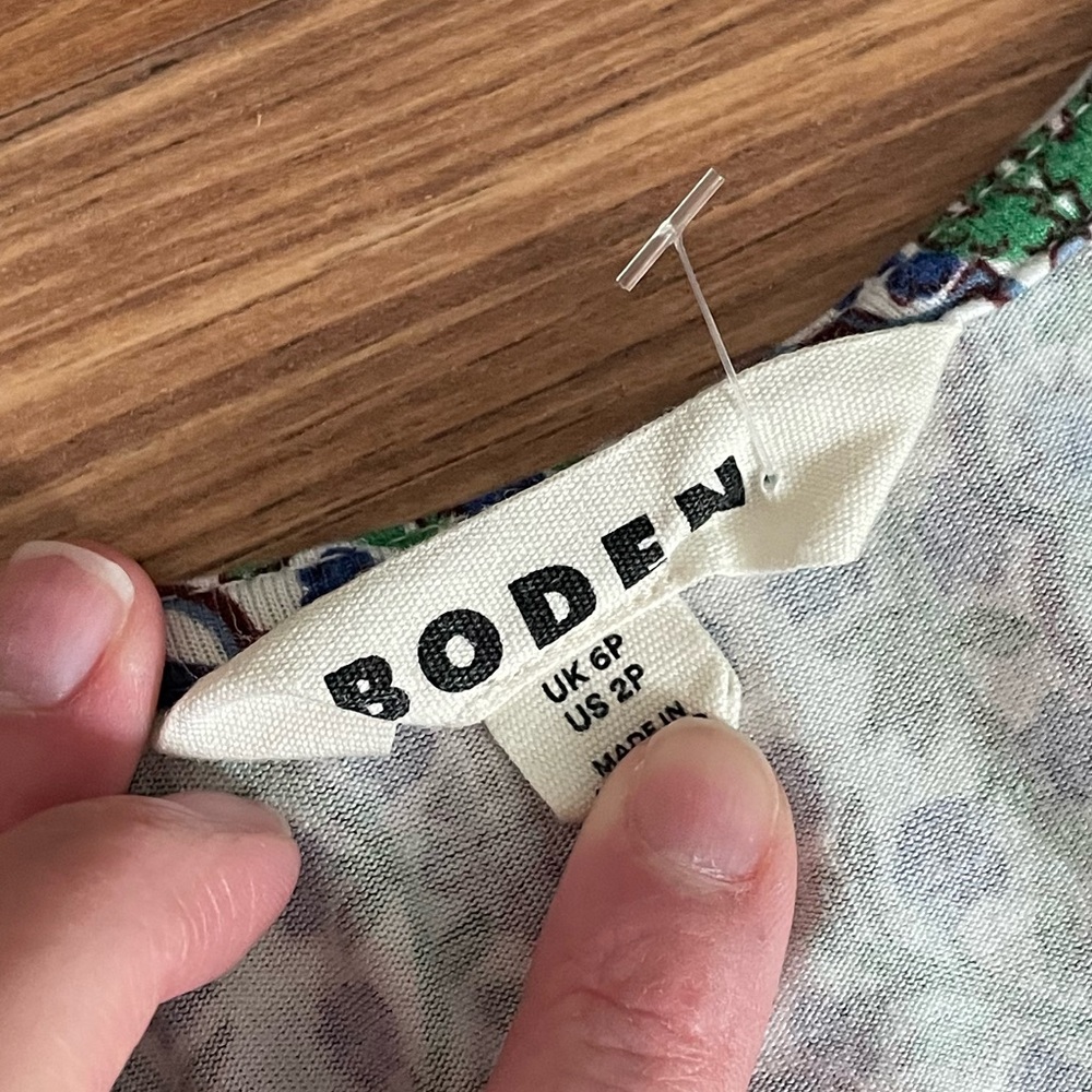 Boden 6P Petite Printed Midi Dress Blue Green Boho Smocked Waist - Picture 3 of 5